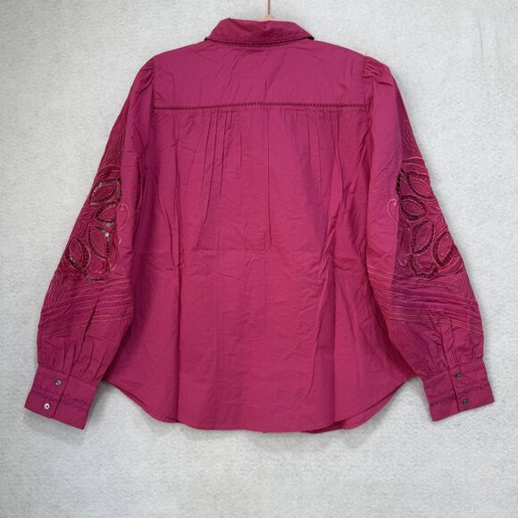 Sundance Shirt Womens Large Magenta Embroidered Eyelet Bishop Sleeve Boho Blouse - Picture 7 of 8
